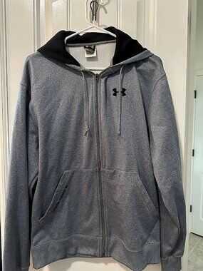 Under Armour Men's Grey Full-Zip Hooded Sweatshirt, Size Small, Black Hood Linin